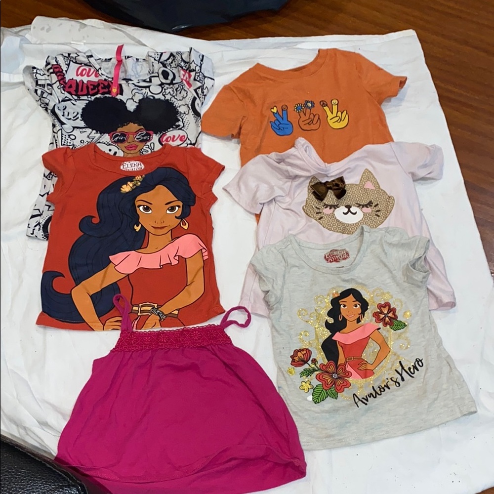 6 Colorful Kids' Graphic T-Shirts and Skirt Set